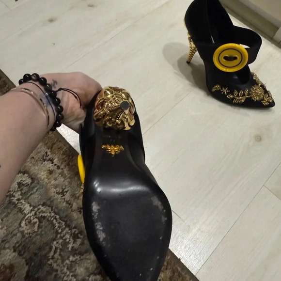 RARE AUTHENTIC Prada Heels w/ Gold Embellished Heels - Picture 6 of 7